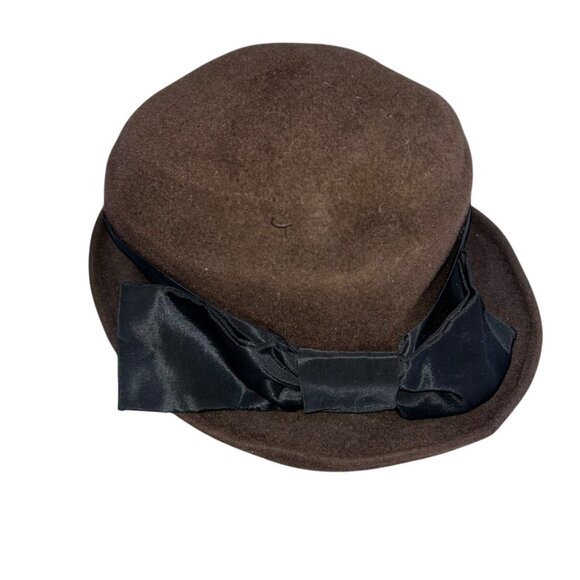 Brown black felt ribbon bow hat London Susy Krakowski Vintage England main image 6